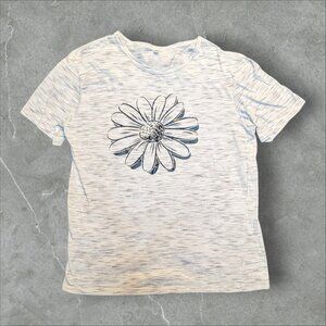 Women's Flower Print Designer Tshirts Size Large Heather Grey Loose Fit Feel‎